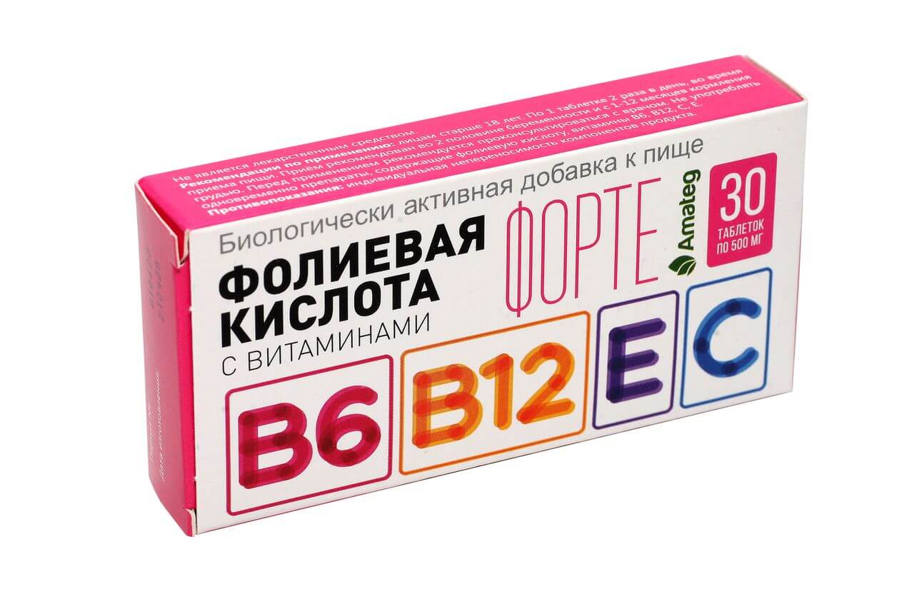 Фолиевая кислота форте с витаминами B6, B12, С, Е - Производство и .